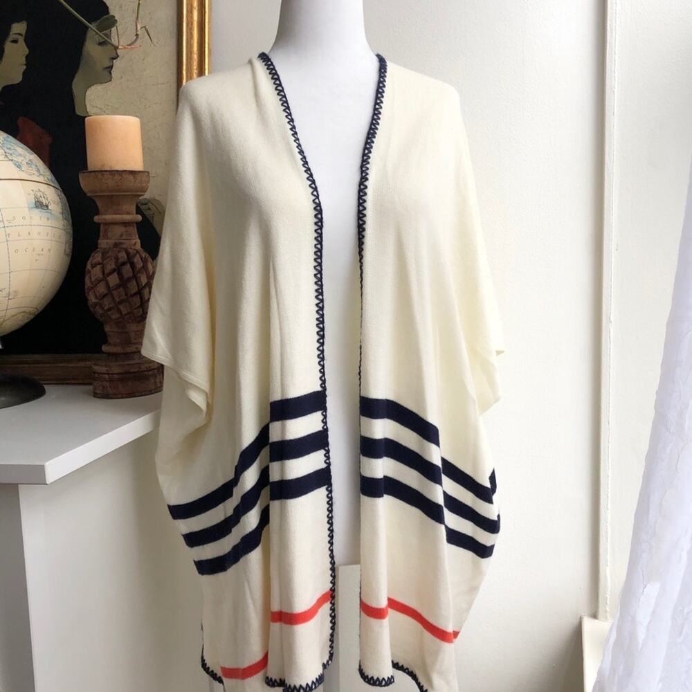 Marine Layer Cream Striped Poncho Wrap Sweater